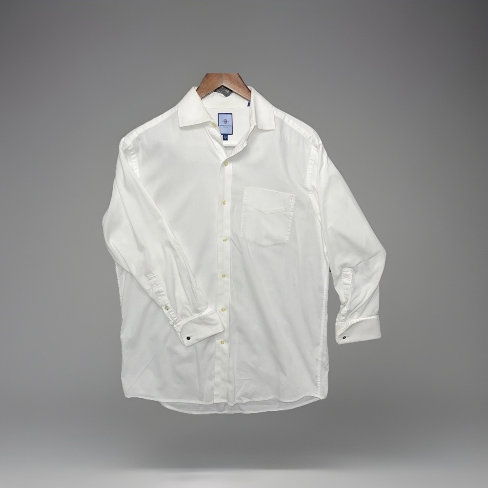 Tommy Hilfiger TH Flex White Dress Shirt Mens 15.5 32/33 M Button Up